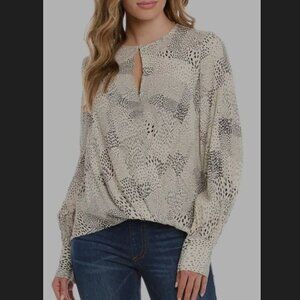 Karen Kane Keyhole Crossover Long Sleeve Blouse Animal Print Size M